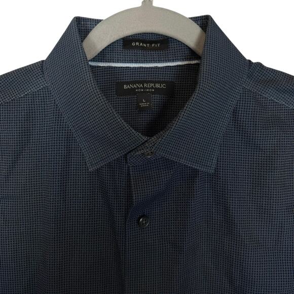 Banana Republic Shirt Men L Blue Small Dot Grant Fit Long Sleeve Button-Up - Picture 5 of 11